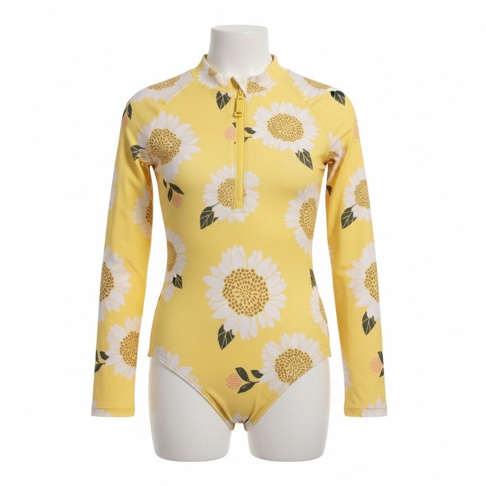 Carter’s Kid Girls Size 8/8A Yellow Sunflower Rash Guard One Piece Swimsuit
